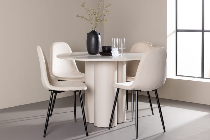 Olivia Ruokailuryhmä 110 cm Pyöreä jossa 4 Polar tuolia - Beige/Beige - Huonekalut - Pöytä & ruokailuryhmä - Ruokailuryhmä