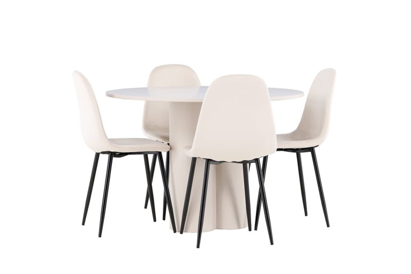 Olivia Ruokailuryhmä 110 cm Pyöreä jossa 4 Polar tuolia - Beige/Beige - Huonekalut - Pöytä & ruokailuryhmä - Ruokailuryhmä