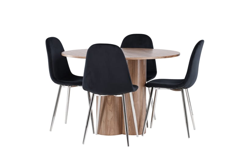 Olivia Ruokailuryhmä 110 cm Pyöreä jossa 4 Polar tuolia, Mokka/Musta
