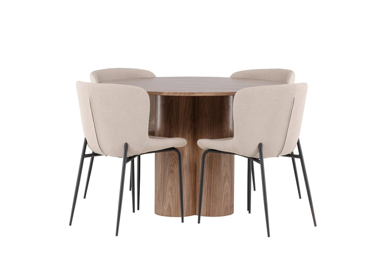 Olivia Ruokailuryhmä 110 cm Pyöreä jossa 4 Modesto tuolia - Mokka/Beige - Huonekalut - Pöytä & ruokailuryhmä - Ruokailuryhmä