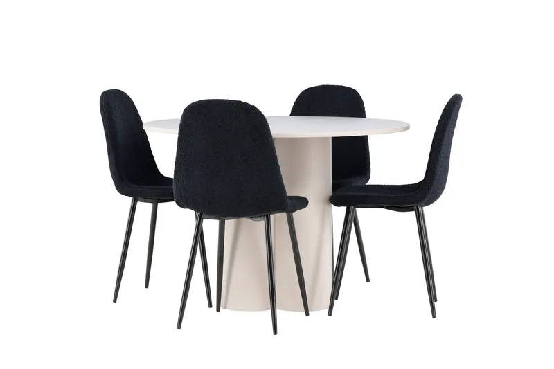 Olivia Ruokailuryhmä 110 cm Pyöreä jossa 4 Polar tuolia, Beige/Musta