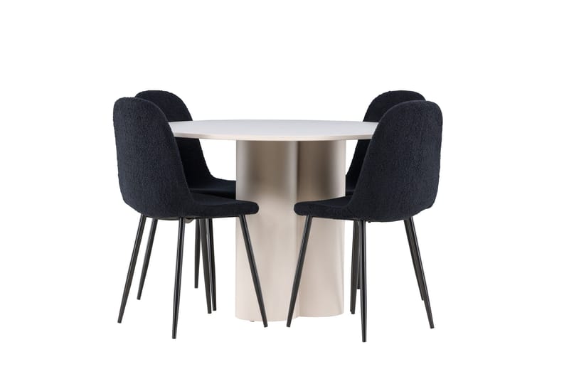 Olivia Ruokailuryhmä 110 cm Pyöreä jossa 4 Polar tuolia - Beige/Musta - Huonekalut - Pöytä & ruokailuryhmä - Ruokailuryhmä