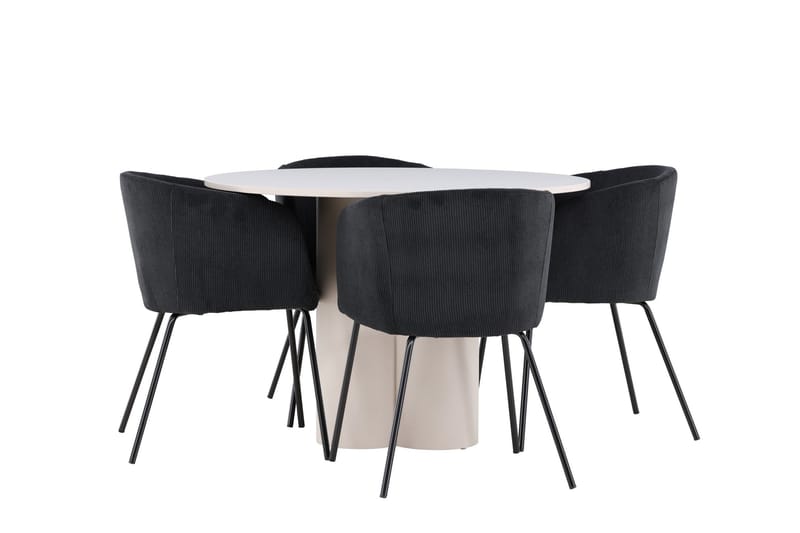 Olivia Ruokailuryhmä 110 cm Pyöreä jossa 4 Berit tuolia - Beige/Musta - Huonekalut - Pöytä & ruokailuryhmä - Ruokailuryhmä