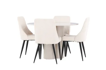 Olivia Ruokailuryhmä 110 cm Pyöreä jossa 4 Leone tuolia - Beige/Beige - Huonekalut - Pöytä & ruokailuryhmä - Ruokailuryhmä