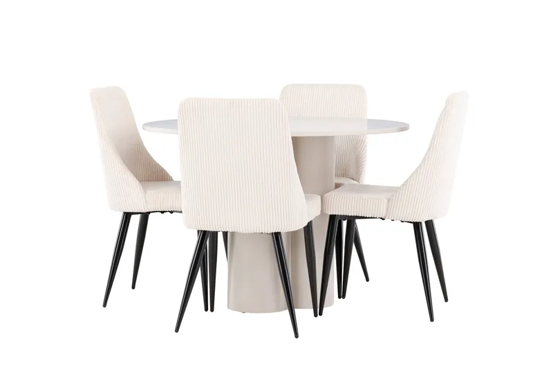 Olivia Ruokailuryhmä 110 cm Pyöreä jossa 4 Leone tuolia - Beige/Beige - Huonekalut - Pöytä & ruokailuryhmä - Ruokailuryhmä