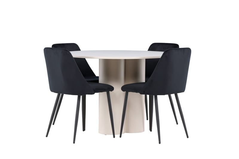 Olivia Ruokailuryhmä 110 cm Pyöreä jossa 4 Night tuolia - Beige/Musta - Huonekalut - Pöytä & ruokailuryhmä - Ruokailuryhmä