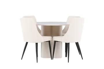 Olivia Ruokailuryhmä 110 cm Pyöreä jossa 4 Leone tuolia - Beige/Beige - Huonekalut - Pöytä & ruokailuryhmä - Ruokailuryhmä