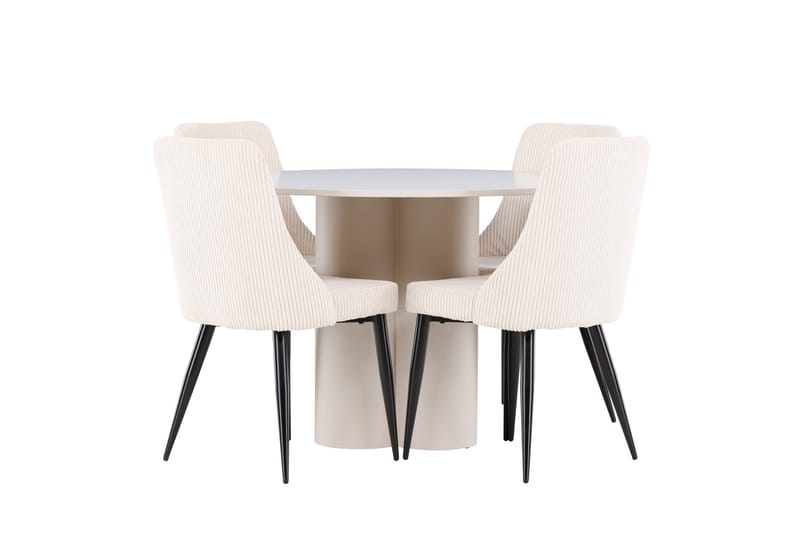 Olivia Ruokailuryhmä 110 cm Pyöreä jossa 4 Leone tuolia - Beige/Beige - Huonekalut - Pöytä & ruokailuryhmä - Ruokailuryhmä