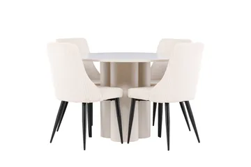 Olivia Ruokailuryhmä 110 cm Pyöreä jossa 4 Leone tuolia - Beige/Beige - Huonekalut - Pöytä & ruokailuryhmä - Ruokailuryhmä