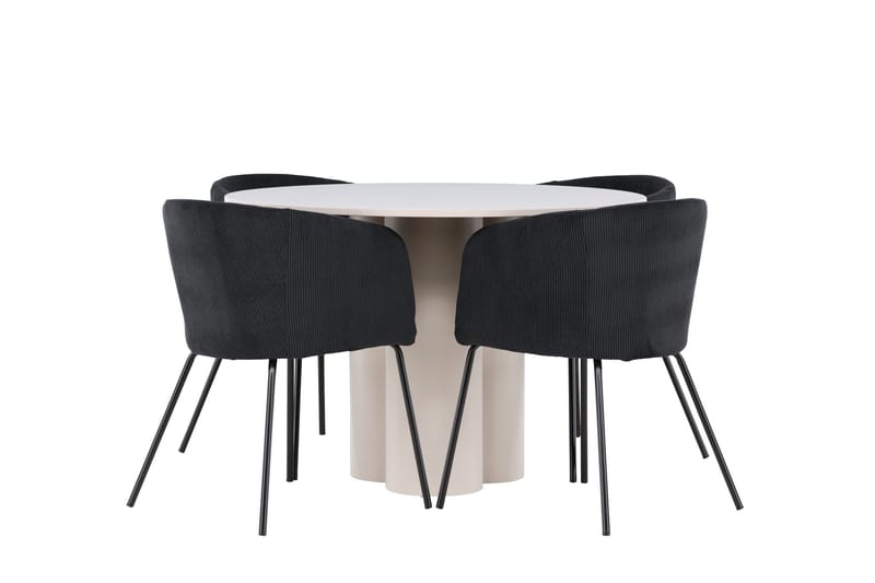 Olivia Ruokailuryhmä 110 cm Pyöreä jossa 4 Berit tuolia - Beige/Musta - Huonekalut - Pöytä & ruokailuryhmä - Ruokailuryhmä