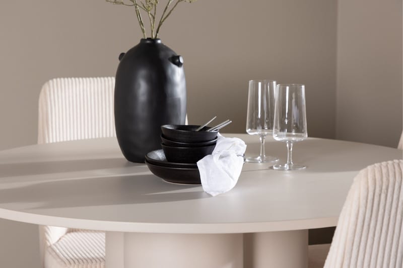 Olivia Ruokailuryhmä 110 cm Pyöreä jossa 4 Leone tuolia - Beige/Beige - Huonekalut - Pöytä & ruokailuryhmä - Ruokailuryhmä