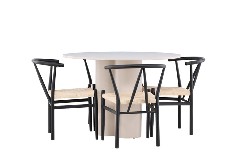 Olivia Ruokailuryhmä 110 cm Pyöreä jossa 4 Alfons tuolia - Beige/Musta - Huonekalut - Pöytä & ruokailuryhmä - Ruokailuryhmä