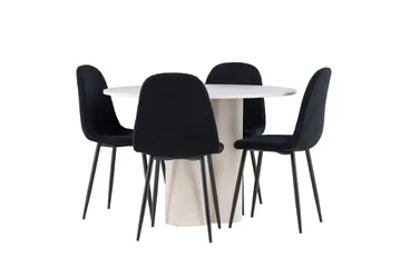 Olivia Ruokailuryhmä 110 cm Pyöreä jossa 4 Polar tuolia - Beige/Musta - Huonekalut - Pöytä & ruokailuryhmä - Ruokailuryhmä