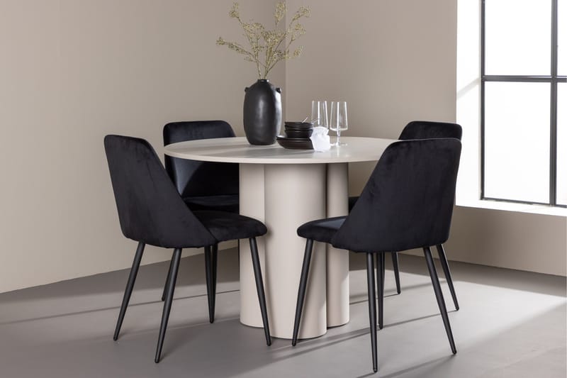 Olivia Ruokailuryhmä 110 cm Pyöreä jossa 4 Night tuolia - Beige/Musta - Huonekalut - Pöytä & ruokailuryhmä - Ruokailuryhmä