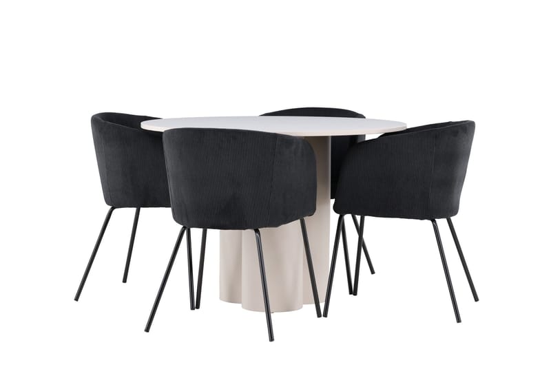 Olivia Ruokailuryhmä 110 cm Pyöreä jossa 4 Berit tuolia - Beige/Musta - Huonekalut - Pöytä & ruokailuryhmä - Ruokailuryhmä