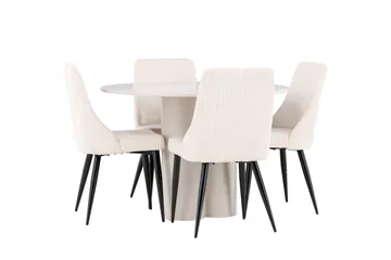 Olivia Ruokailuryhmä 110 cm Pyöreä jossa 4 Leone tuolia - Beige/Beige - Huonekalut - Pöytä & ruokailuryhmä - Ruokailuryhmä