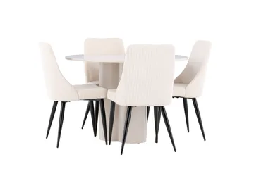 Olivia Ruokailuryhmä 110 cm Pyöreä jossa 4 Leone tuolia - Beige/Beige - Huonekalut - Pöytä & ruokailuryhmä - Ruokailuryhmä