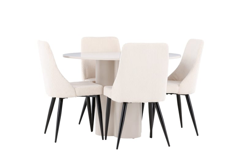 Olivia Ruokailuryhmä 110 cm Pyöreä jossa 4 Leone tuolia - Beige/Beige - Huonekalut - Pöytä & ruokailuryhmä - Ruokailuryhmä