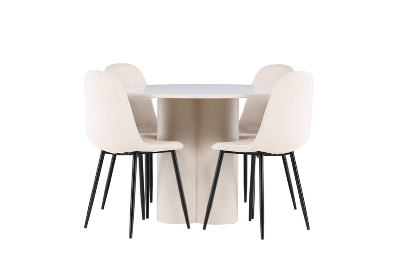 Olivia Ruokailuryhmä 110 cm Pyöreä jossa 4 Polar tuolia - Beige/Beige - Huonekalut - Pöytä & ruokailuryhmä - Ruokailuryhmä