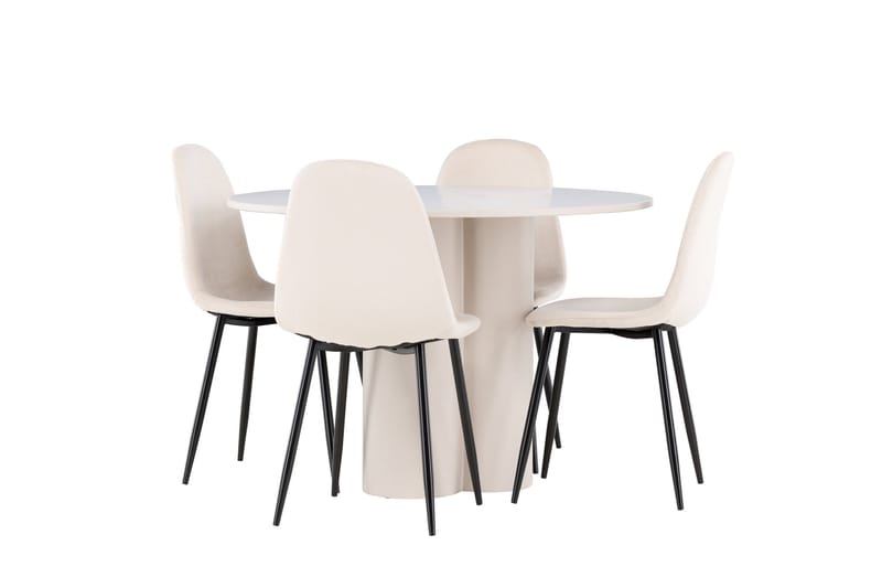 Olivia Ruokailuryhmä 110 cm Pyöreä jossa 4 Polar tuolia - Beige/Beige - Huonekalut - Pöytä & ruokailuryhmä - Ruokailuryhmä