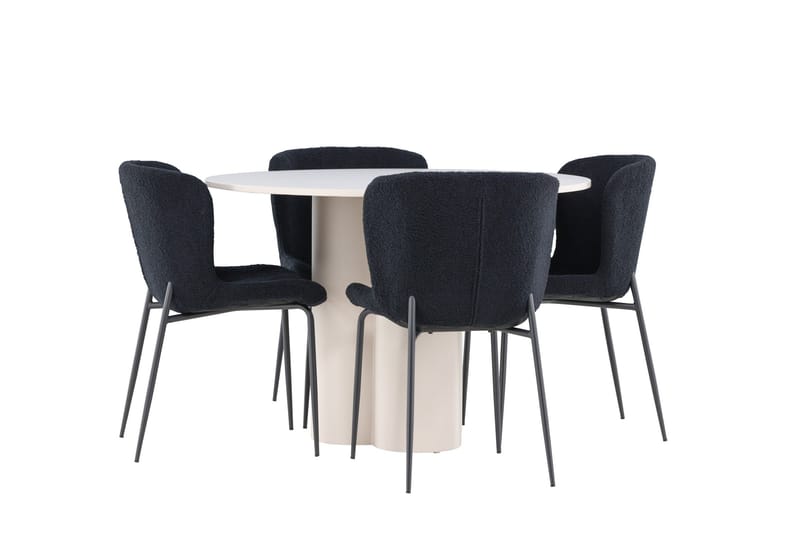 Olivia Ruokailuryhmä 110 cm Pyöreä jossa 4 Modesto tuolia - Beige/Musta - Huonekalut - Pöytä & ruokailuryhmä - Ruokailuryhmä