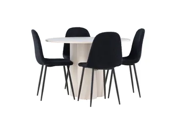 Olivia Ruokailuryhmä 110 cm Pyöreä jossa 4 Polar tuolia - Beige/Musta - Huonekalut - Pöytä & ruokailuryhmä - Ruokailuryhmä