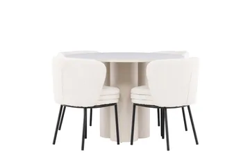 Olivia Ruokailuryhmä 110 cm Pyöreä jossa 4 Agnes tuolia - Beige/Valkoinen - Huonekalut - Pöytä & ruokailuryhmä - Ruokailuryhmä