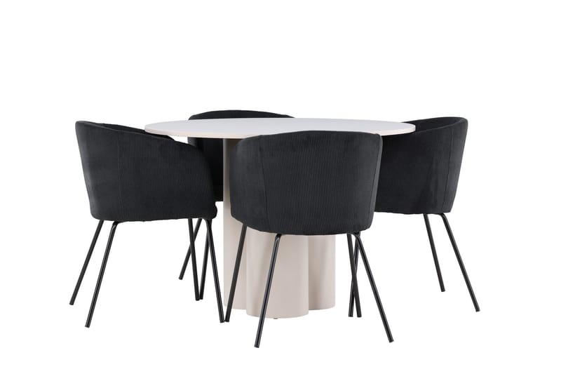 Olivia Ruokailuryhmä 110 cm Pyöreä jossa 4 Berit tuolia - Beige/Musta - Huonekalut - Pöytä & ruokailuryhmä - Ruokailuryhmä
