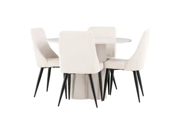 Olivia Ruokailuryhmä 110 cm Pyöreä jossa 4 Leone tuolia - Beige/Beige - Huonekalut - Pöytä & ruokailuryhmä - Ruokailuryhmä