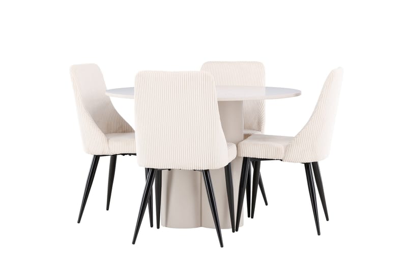 Olivia Ruokailuryhmä 110 cm Pyöreä jossa 4 Leone tuolia, Beige/Beige