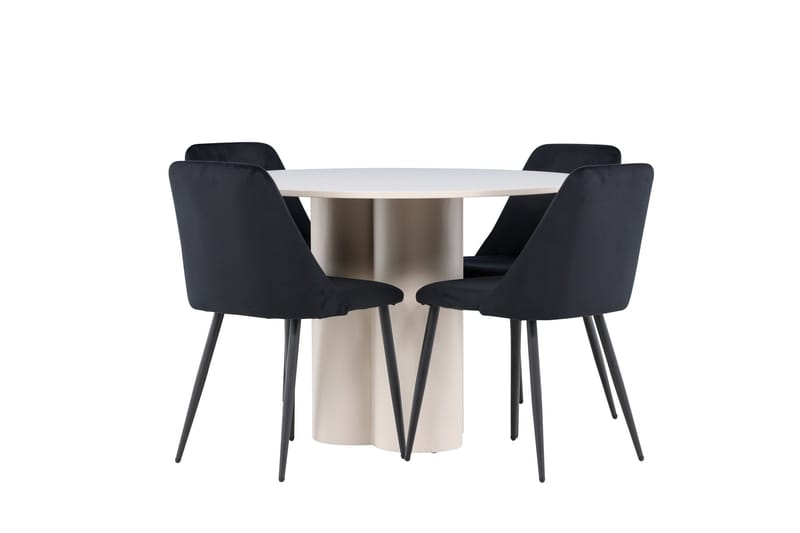 Olivia Ruokailuryhmä 110 cm Pyöreä jossa 4 Night tuolia - Beige/Musta - Huonekalut - Pöytä & ruokailuryhmä - Ruokailuryhmä