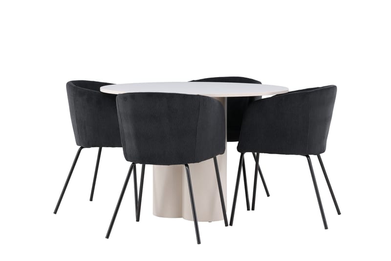 Olivia Ruokailuryhmä 110 cm Pyöreä jossa 4 Berit tuolia - Beige/Musta - Huonekalut - Pöytä & ruokailuryhmä - Ruokailuryhmä