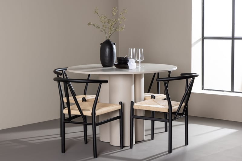 Olivia Ruokailuryhmä 110 cm Pyöreä jossa 4 Alfons tuolia - Beige/Musta - Huonekalut - Pöytä & ruokailuryhmä - Ruokailuryhmä