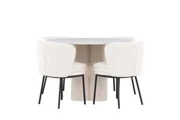 Olivia Ruokailuryhmä 110 cm Pyöreä jossa 4 Agnes tuolia - Beige/Valkoinen - Huonekalut - Pöytä & ruokailuryhmä - Ruokailuryhmä