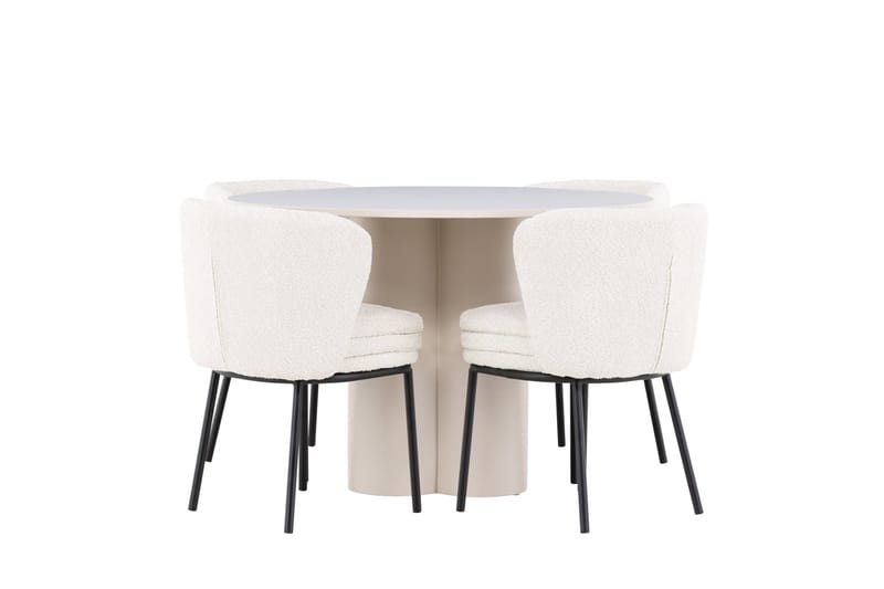 Olivia Ruokailuryhmä 110 cm Pyöreä jossa 4 Agnes tuolia - Beige/Valkoinen - Huonekalut - Pöytä & ruokailuryhmä - Ruokailuryhmä