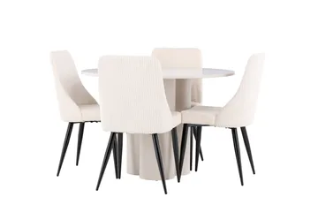Olivia Ruokailuryhmä 110 cm Pyöreä jossa 4 Leone tuolia - Beige/Beige - Huonekalut - Pöytä & ruokailuryhmä - Ruokailuryhmä