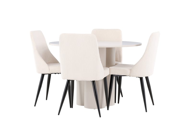 Olivia Ruokailuryhmä 110 cm Pyöreä jossa 4 Leone tuolia - Beige/Beige - Huonekalut - Pöytä & ruokailuryhmä - Ruokailuryhmä