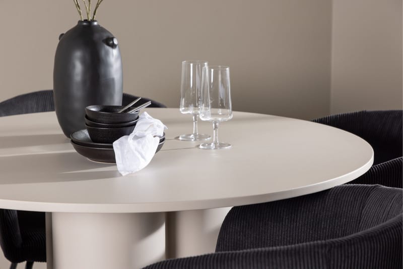 Olivia Ruokailuryhmä 110 cm Pyöreä jossa 4 Berit tuolia - Beige/Musta - Huonekalut - Pöytä & ruokailuryhmä - Ruokailuryhmä