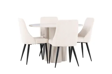 Olivia Ruokailuryhmä 110 cm Pyöreä jossa 4 Leone tuolia - Beige/Beige - Huonekalut - Pöytä & ruokailuryhmä - Ruokailuryhmä