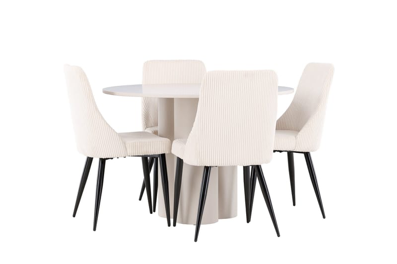 Olivia Ruokailuryhmä 110 cm Pyöreä jossa 4 Leone tuolia - Beige/Beige - Huonekalut - Pöytä & ruokailuryhmä - Ruokailuryhmä