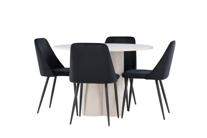 Olivia Ruokailuryhmä 110 cm Pyöreä jossa 4 Night tuolia, Beige/Musta