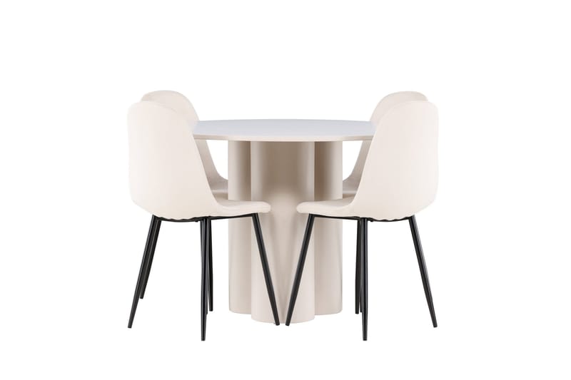 Olivia Ruokailuryhmä 110 cm Pyöreä jossa 4 Polar tuolia - Beige/Beige - Huonekalut - Pöytä & ruokailuryhmä - Ruokailuryhmä