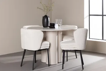 Olivia Ruokailuryhmä 110 cm Pyöreä jossa 4 Agnes tuolia - Beige/Valkoinen - Huonekalut - Pöytä & ruokailuryhmä - Ruokailuryhmä