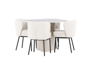Olivia Ruokailuryhmä 110 cm Pyöreä jossa 4 Agnes tuolia - Beige/Valkoinen - Huonekalut - Pöytä & ruokailuryhmä - Ruokailuryhmä