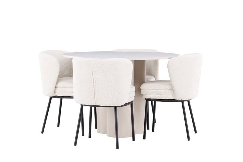 Olivia Ruokailuryhmä 110 cm Pyöreä jossa 4 Agnes tuolia - Beige/Valkoinen - Huonekalut - Pöytä & ruokailuryhmä - Ruokailuryhmä