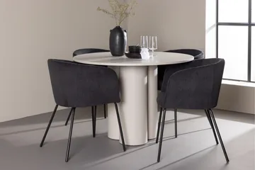 Olivia Ruokailuryhmä 110 cm Pyöreä jossa 4 Berit tuolia - Beige/Musta - Huonekalut - Pöytä & ruokailuryhmä - Ruokailuryhmä