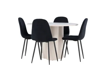 Olivia Ruokailuryhmä 110 cm Pyöreä jossa 4 Polar tuolia - Beige/Musta - Huonekalut - Pöytä & ruokailuryhmä - Ruokailuryhmä