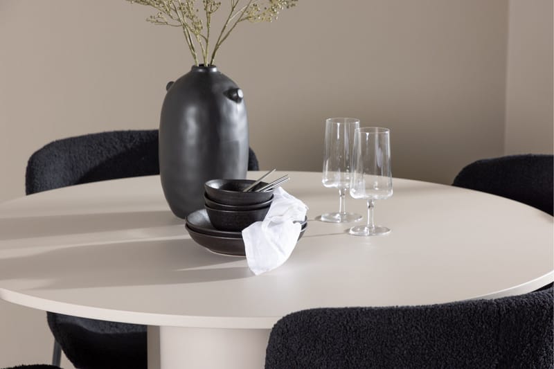 Olivia Ruokailuryhmä 110 cm Pyöreä jossa 4 Modesto tuolia - Beige/Musta - Huonekalut - Pöytä & ruokailuryhmä - Ruokailuryhmä