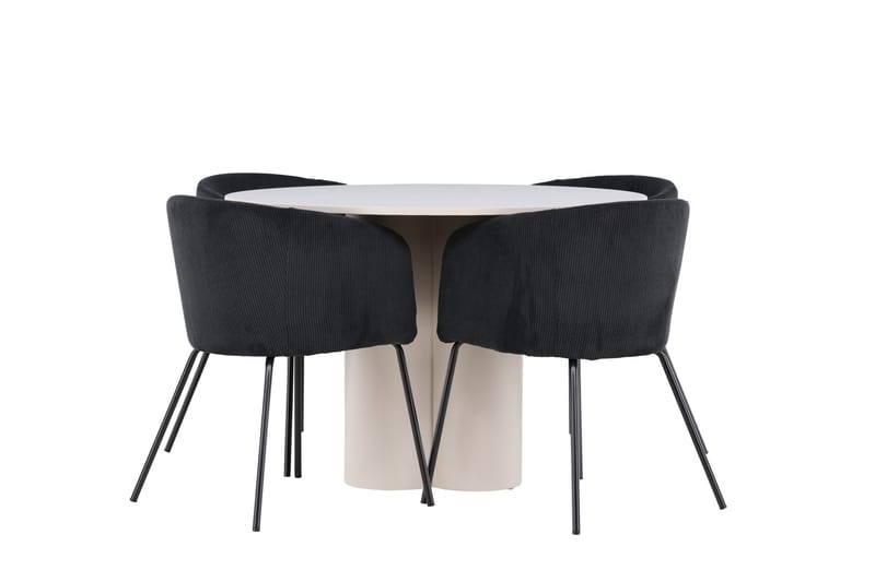 Olivia Ruokailuryhmä 110 cm Pyöreä jossa 4 Berit tuolia - Beige/Musta - Huonekalut - Pöytä & ruokailuryhmä - Ruokailuryhmä