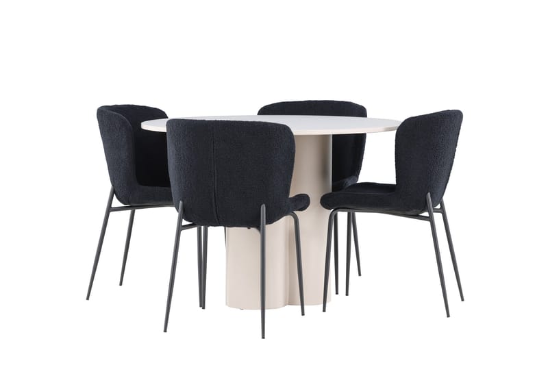 Olivia Ruokailuryhmä 110 cm Pyöreä jossa 4 Modesto tuolia - Beige/Musta - Huonekalut - Pöytä & ruokailuryhmä - Ruokailuryhmä